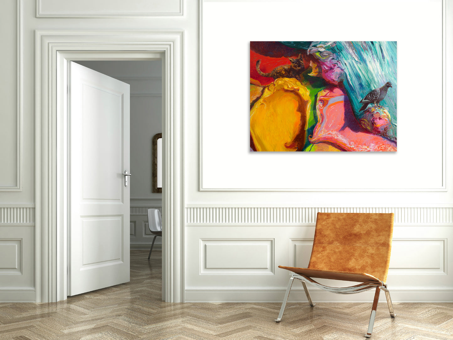 Pursuing Pigeon In Paint | Canvas Print